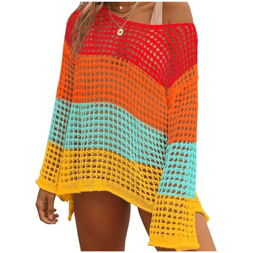 Colorful Knit Women Swim Coverup